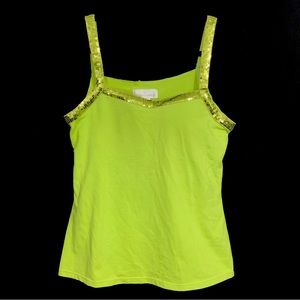 Soft Surroundings Fluorescent Green Sequin Embellished Tank Top
